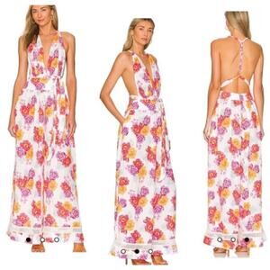 Revolve X Agua Bendita Loliena Jumpsuit in White Eden Size Large NWT
